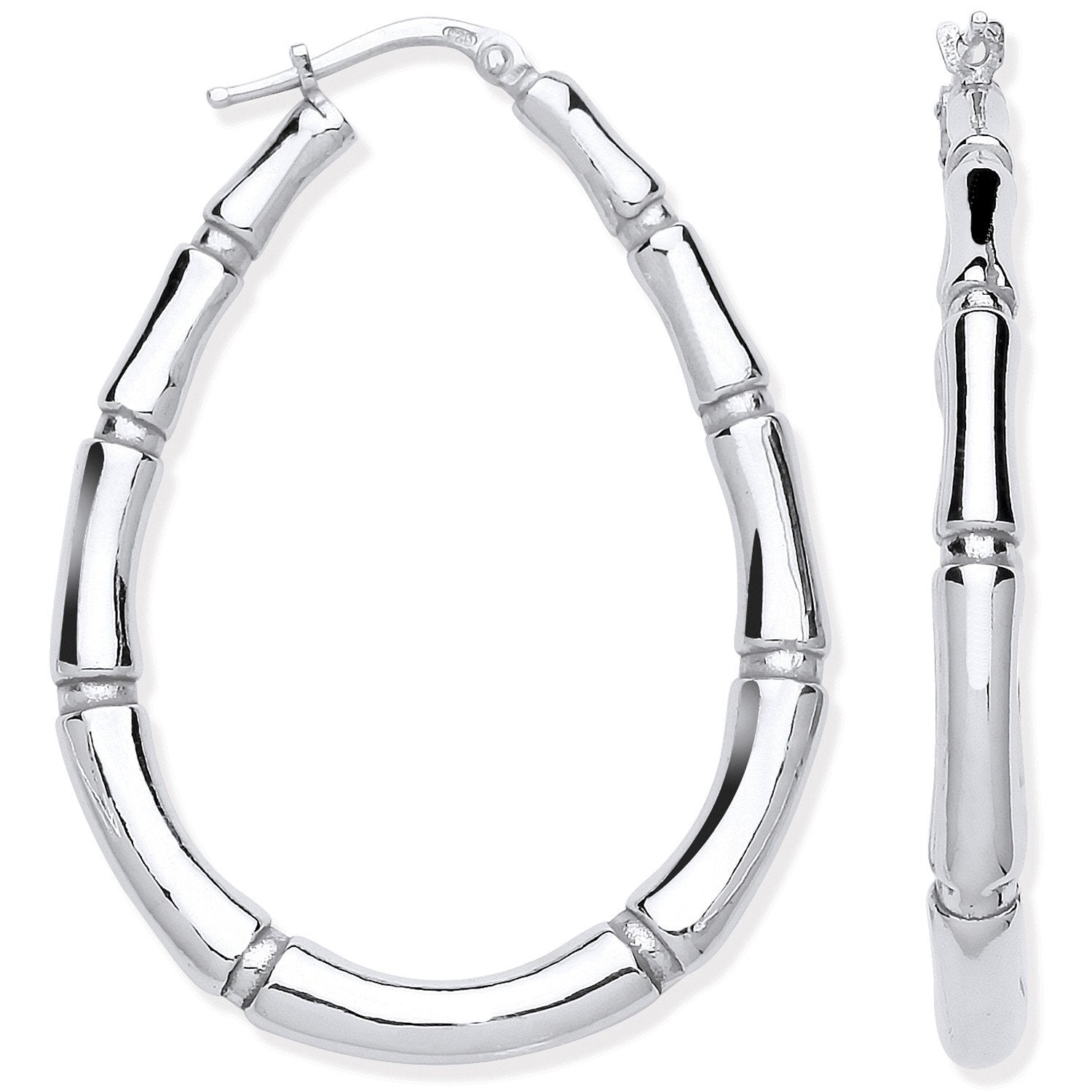 Silver Bamboo Large Creole Earrings - Fine Ring - Certified Authentic - Swiss Made - UK Stock – Luxury Jewellery by Im